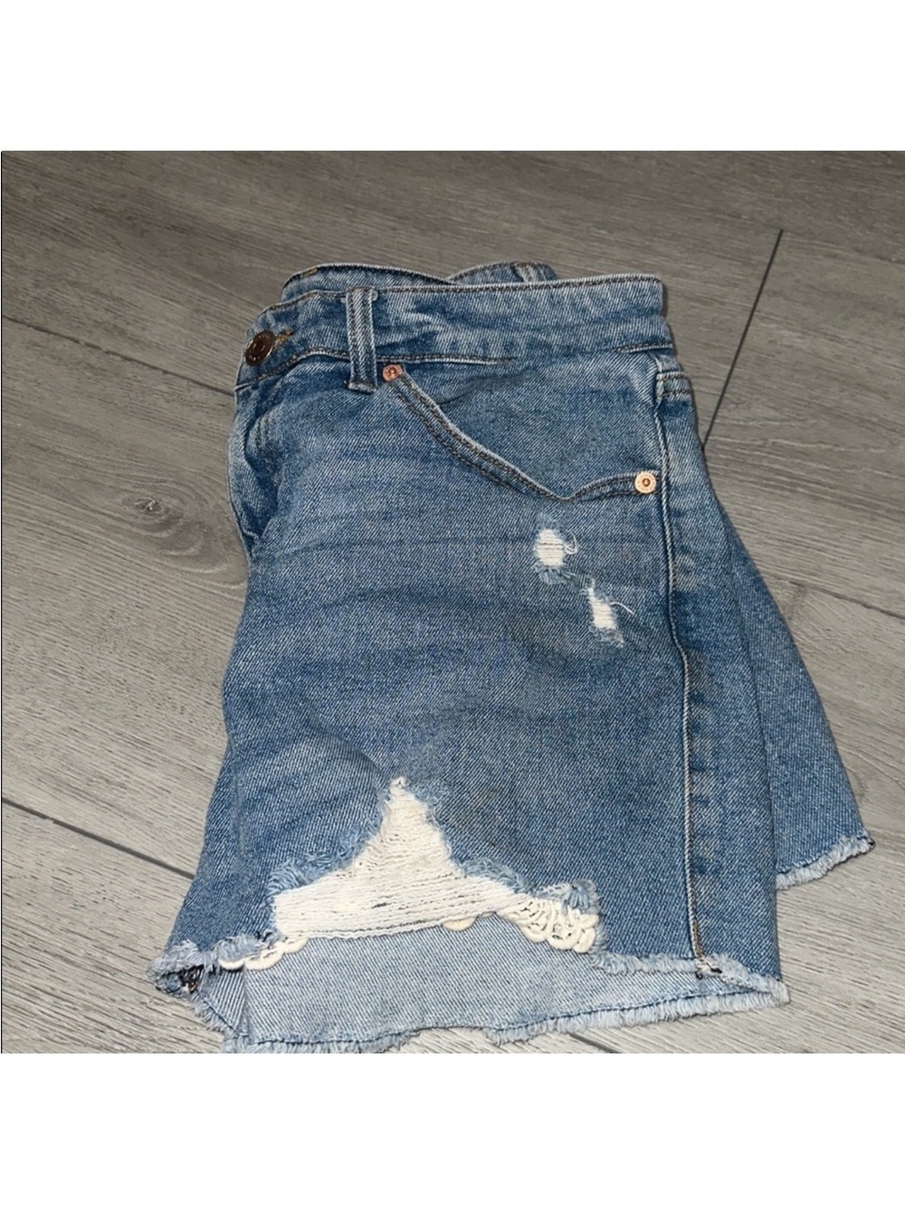 wild fable Blue Distressed Denim Shorts with Crochet Accent size 10 - Picture 6 of 8